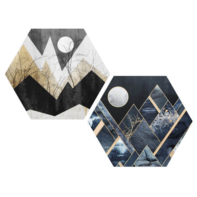 Abstract canvas wall art Golden Moon And Geometric Mountains