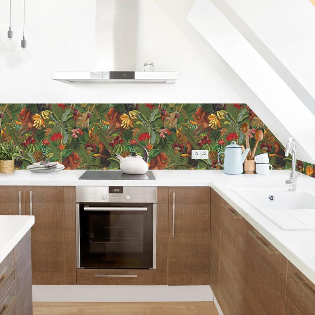 Kitchen Tropical Flowers With Monkeys