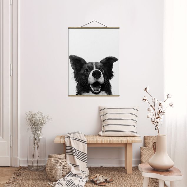 Dog print Illustration Dog Border Collie Black And White Painting