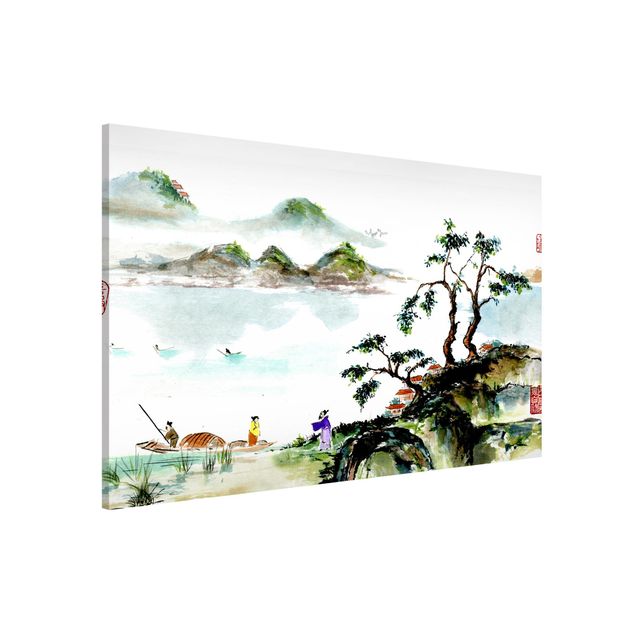 Kitchen Japanese Watercolour Drawing Lake And Mountains