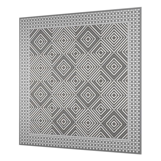 Splashback - Geometrical Tiles Vortex Grey With Mosaic Frame - Square 1:1