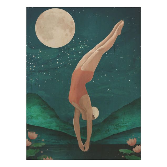 Prints Illustration Bather Woman Moon Painting
