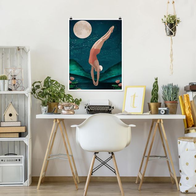 Posters art print Illustration Bather Woman Moon Painting