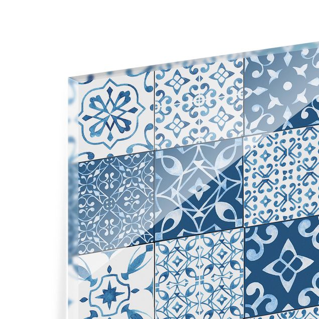 Glass Splashback - Tile Pattern Mix Blue White - Landscape 1:2