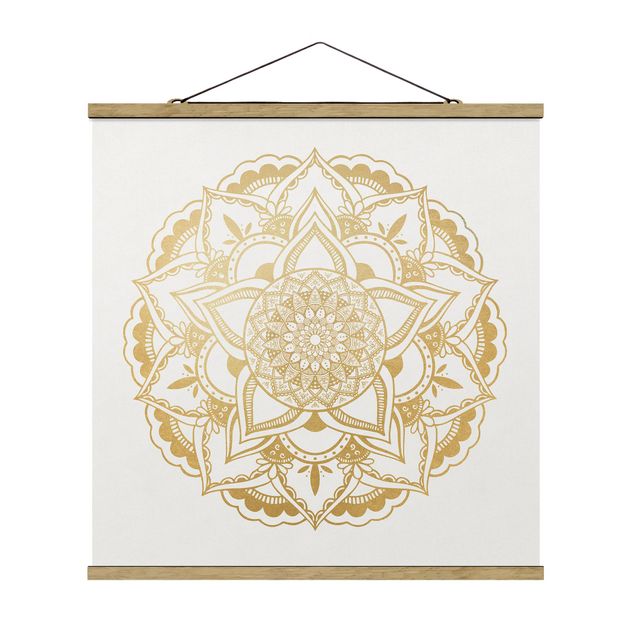 Prints patterns Mandala Flower Gold White