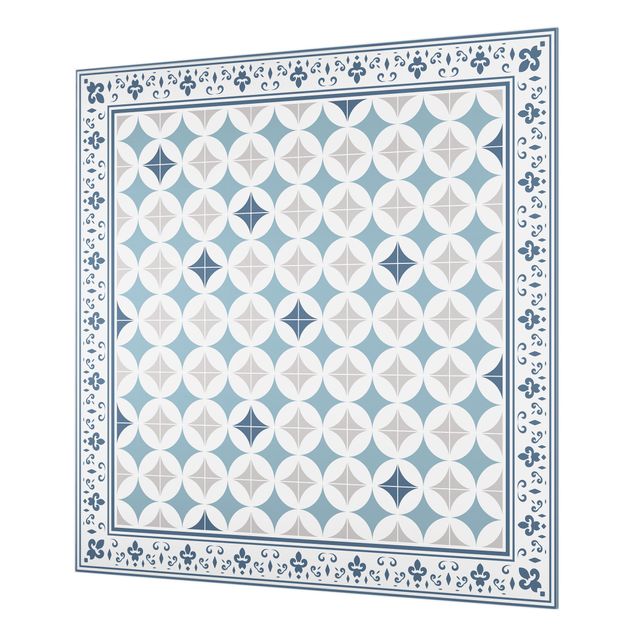 Splashback - Geometrical Tiles Circular Flowers Dark Blue With Border - Square 1:1