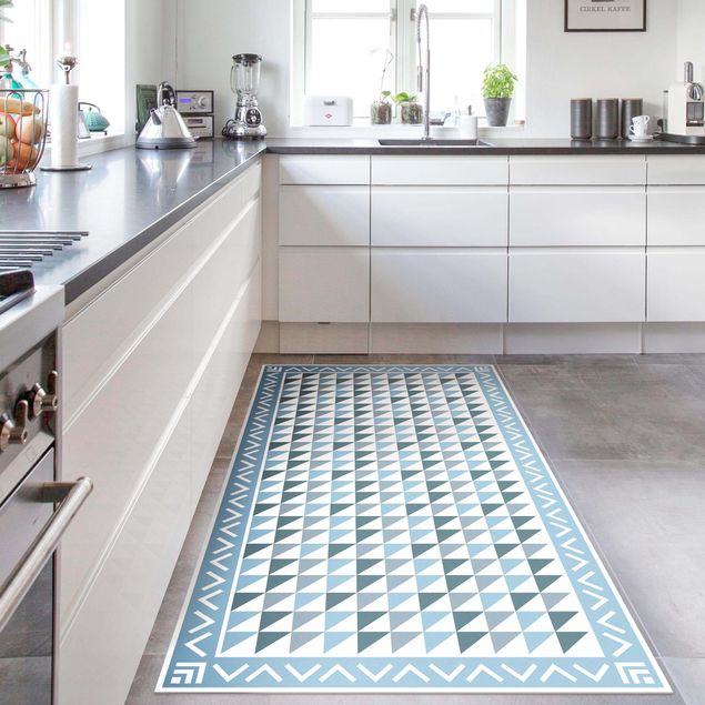 Kitchen Geometrical Tiles small Triangles Pigeon Blue With Border