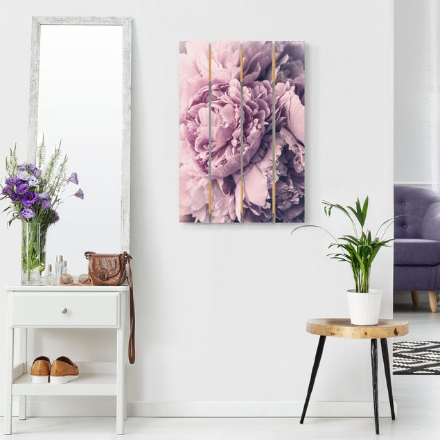 Wood prints flower Purple Peony Blossoms