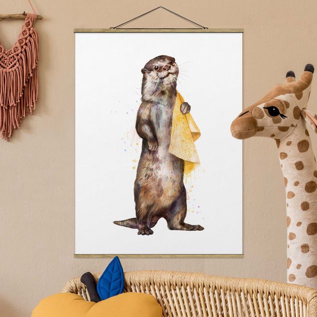 Kitchen Illustration Otter With Towel Painting White