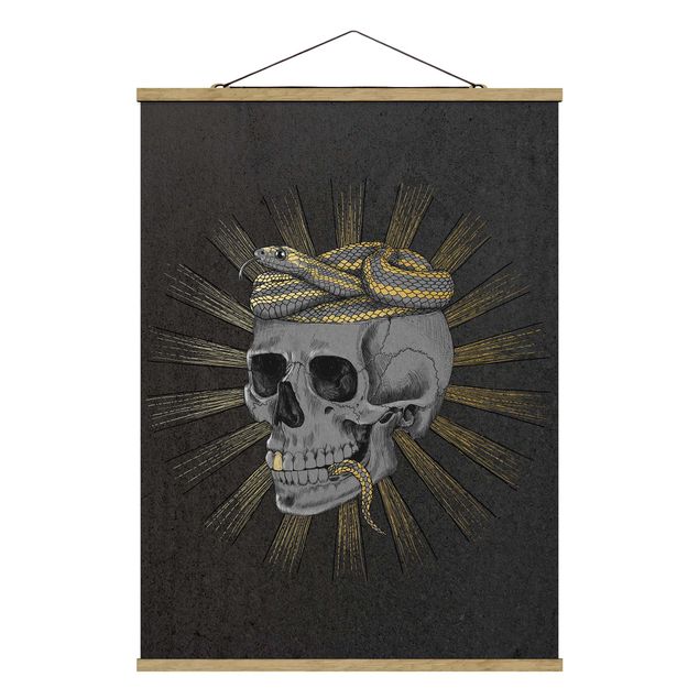 Contemporary art prints Illustration Skull And Snake Black Gold