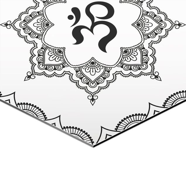Hexagon photo prints Hamsa Hand Lotus OM Illustration Set Black And White