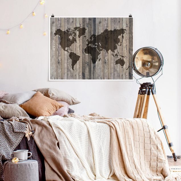 Posters maps Wood World Map