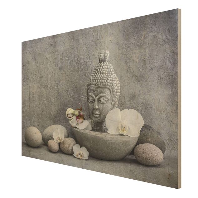 Prints Zen Buddha, Orchid And Stone