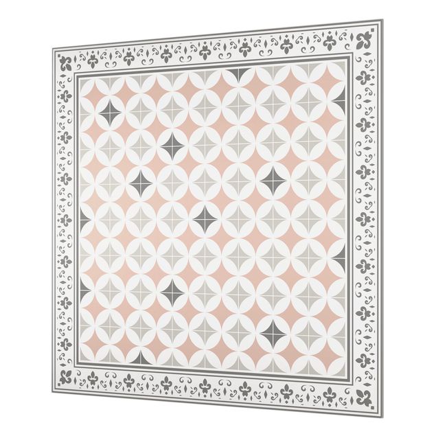 Splashback - Geometrical Tiles Circular Flowers Orange With Border - Square 1:1