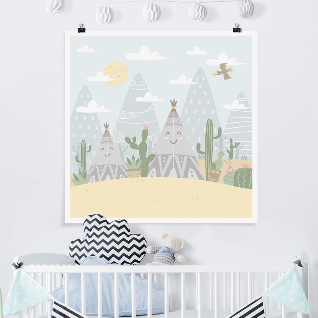 Vintage indian prints Tepee With Cacti