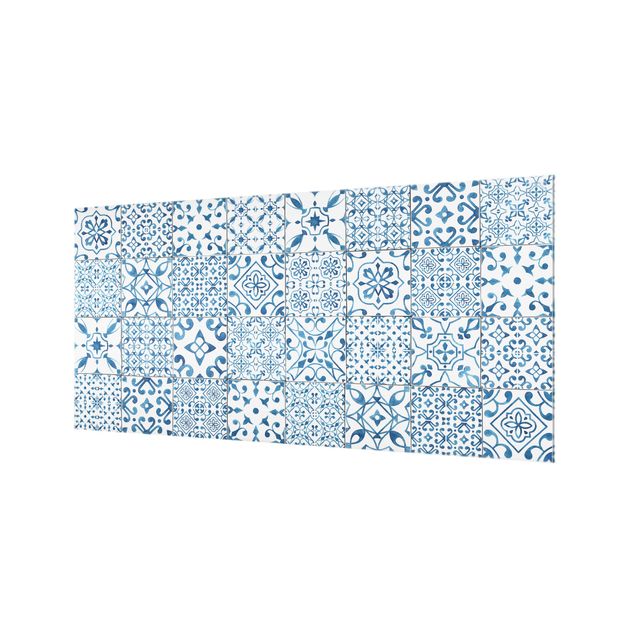 Glass Splashback - Pattern Tiles Blue White - Landscape 1:2