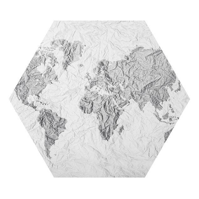Black and white wall art Paper World Map White Grey