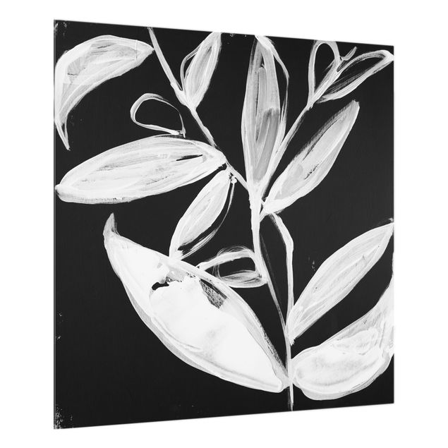 Glass splashback kitchen abstract Painted Leaves On Black