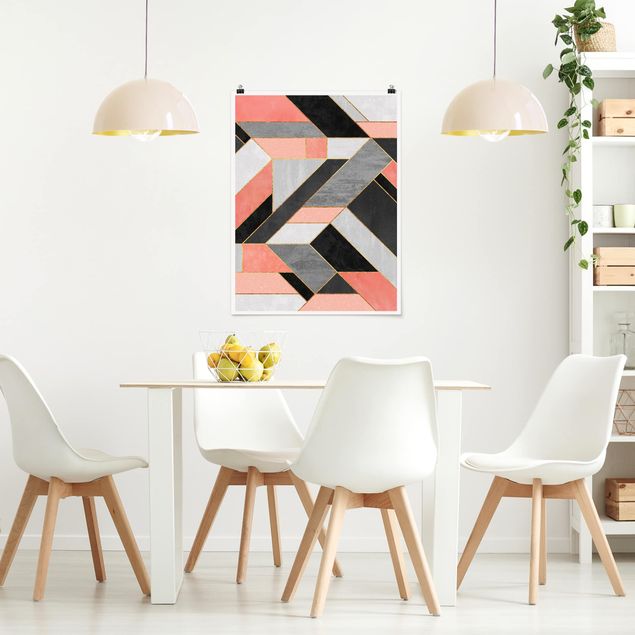 Posters art print Geometry Pink And Gold