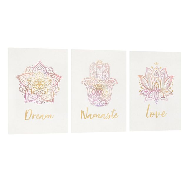 Canvas prints quotes Mandala Namaste Lotus Set Gold Light Pink