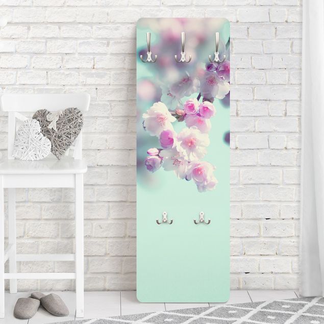 Wall mounted coat rack flower Colourful Cherry Blossoms