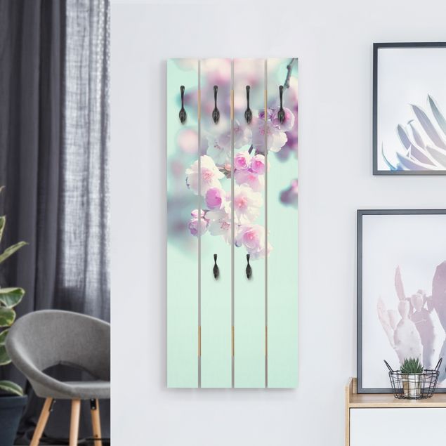 Wall mounted coat rack flower Colourful Cherry Blossoms