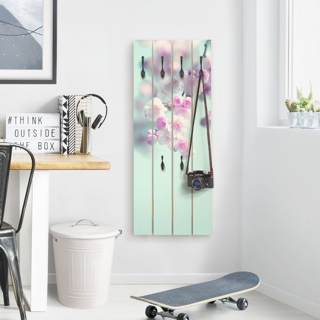 Shabby chic wall coat rack Colourful Cherry Blossoms