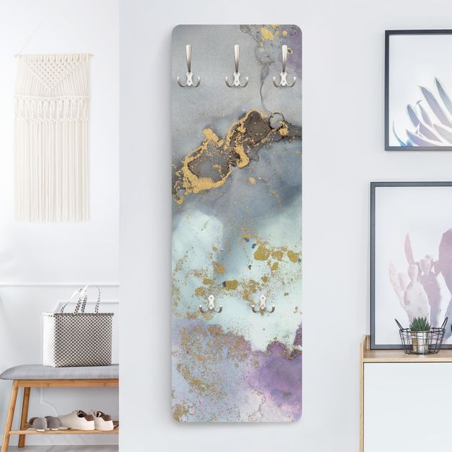 Wall mounted coat rack multicoloured Colour Experiments Marble Rainbow Colours  And Gold
