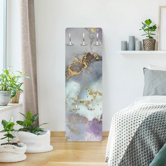 Wall mounted coat rack Colour Experiments Marble Rainbow Colours  And Gold