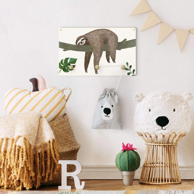 Wall mounted coat rack animals Sloth Text - Chill