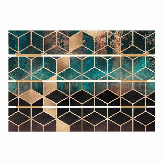 Prints on wood Turquoise Rosé Golden Geometry