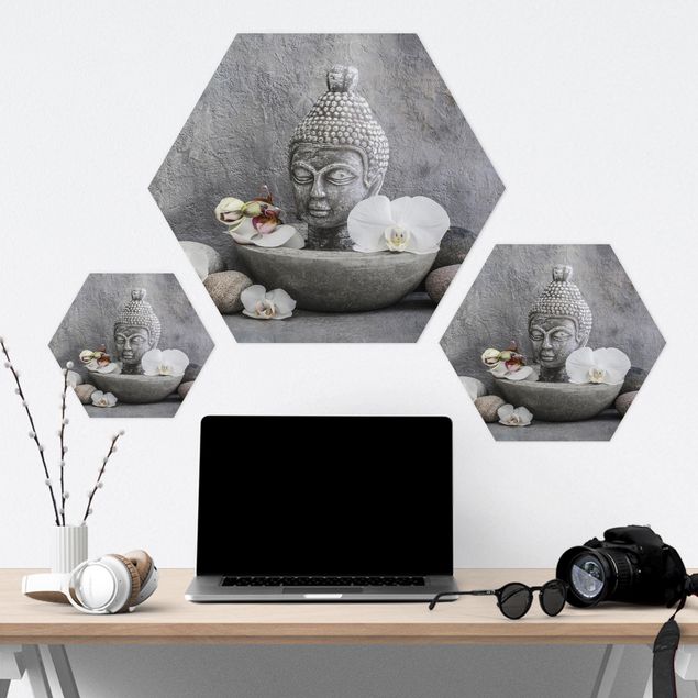 Prints Zen Buddha, Orchids And Stones