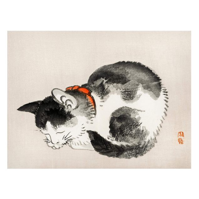 Cat wall art Asian Vintage Drawing Sleeping Cat