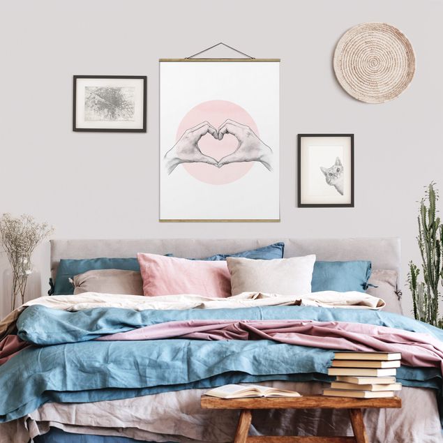 Art posters Illustration Heart Hands Circle Pink White
