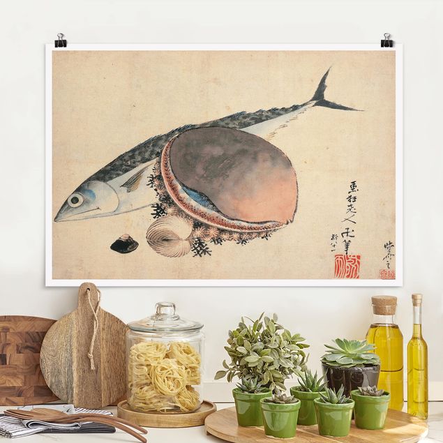 Kitchen Katsushika Hokusai - Mackerel and Sea Shells