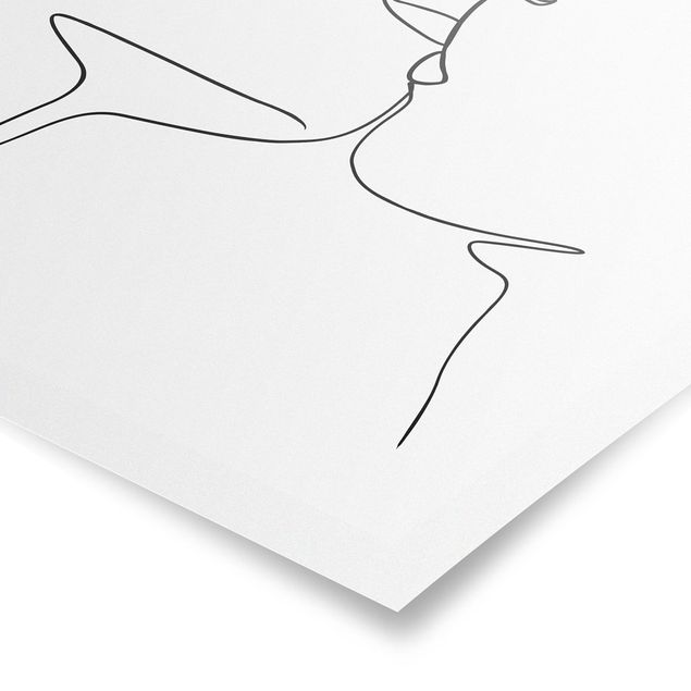 Posters black and white Line Art Kiss Faces Black And White
