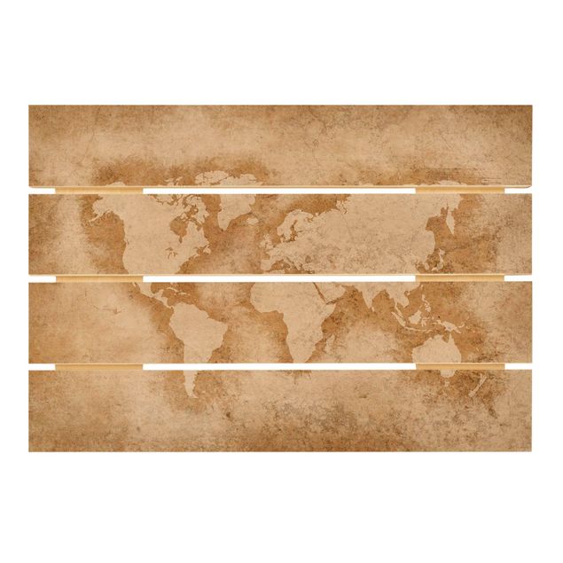 Wood prints Antique World Map