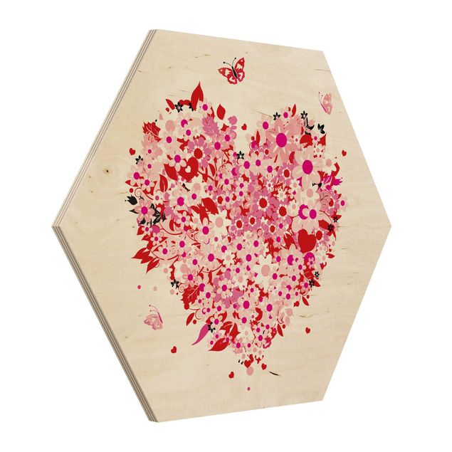 Prints on wood Floral Retro Heart