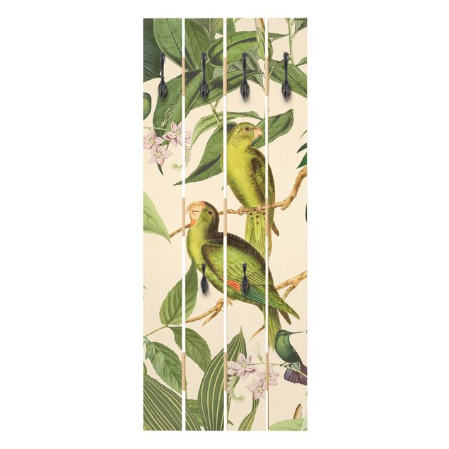 Green coat rack Vintage Collage - Parrots In The Jungle