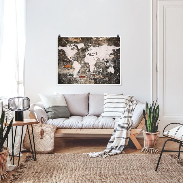 Map prints Old Wall World Map
