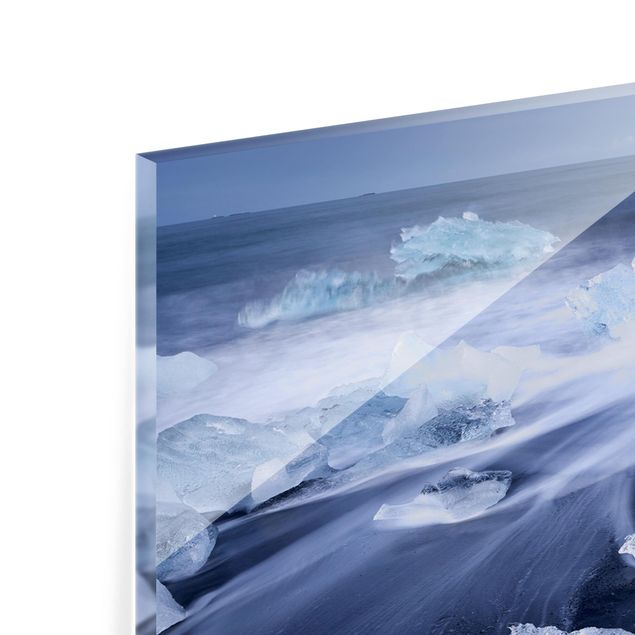 Glass Splashback - Chunks Of Ice On The Beach East Iceland Iceland - Panoramic