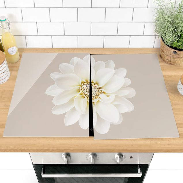 Stove top covers flower Dahlia White Taupe Pastel Centered