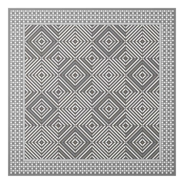 Glass splashback Geometrical Tiles Vortex Grey With Mosaic Frame