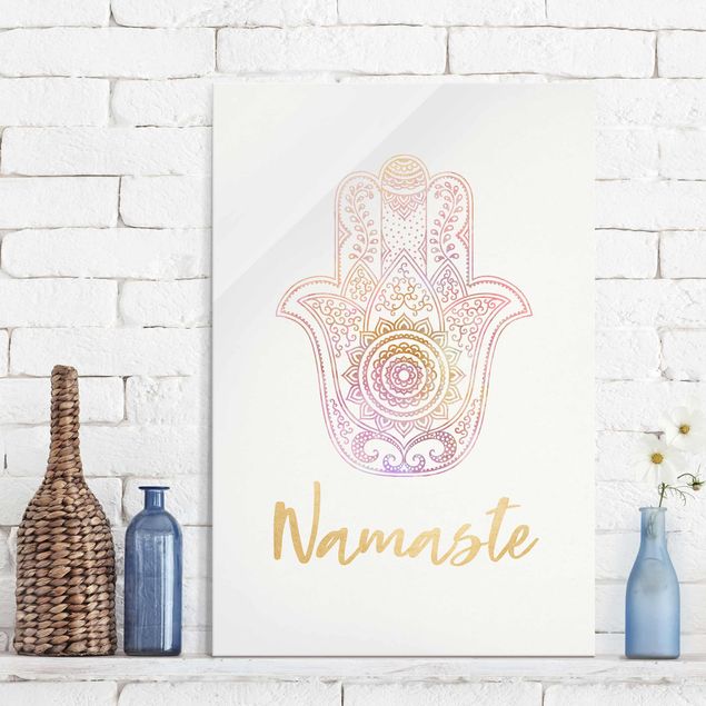 Kitchen Hamsa Hand Illustration Namaste Gold Light Pink