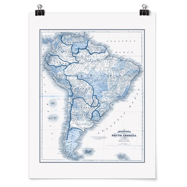 Prints modern Map In Blue Tones - South America