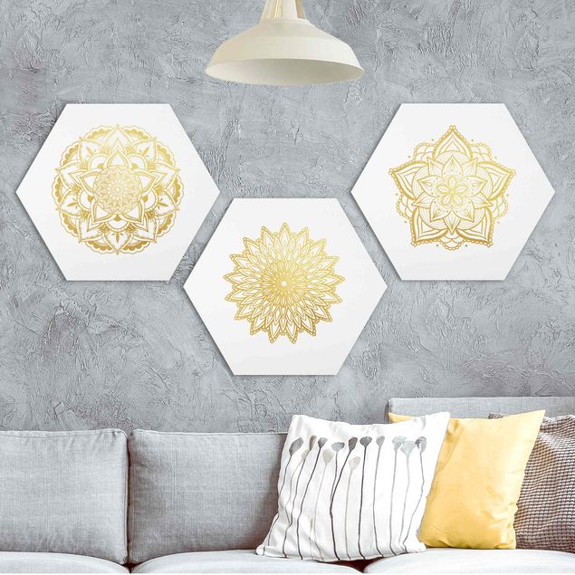 Kitchen Mandala Flower Sun Illustration Set Gold