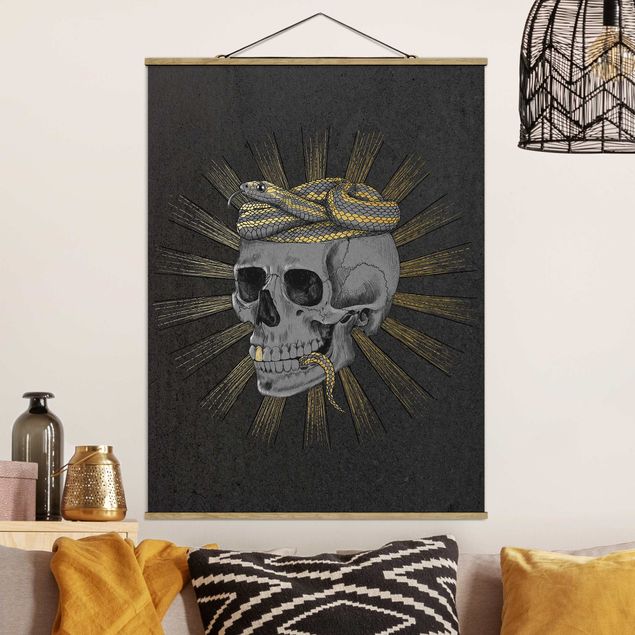 Kitchen Illustration Skull And Snake Black Gold