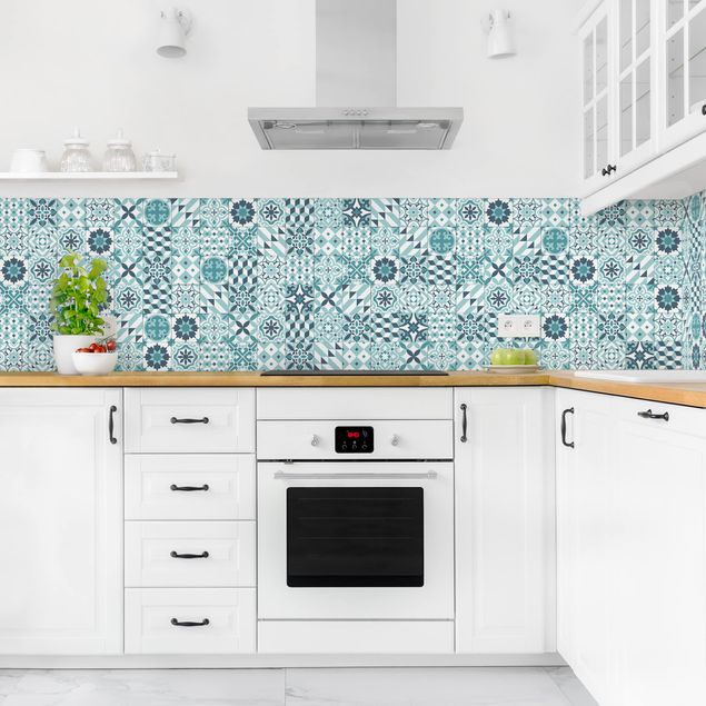 Kitchen splashback patterns Geometrical Tile Mix Turquoise