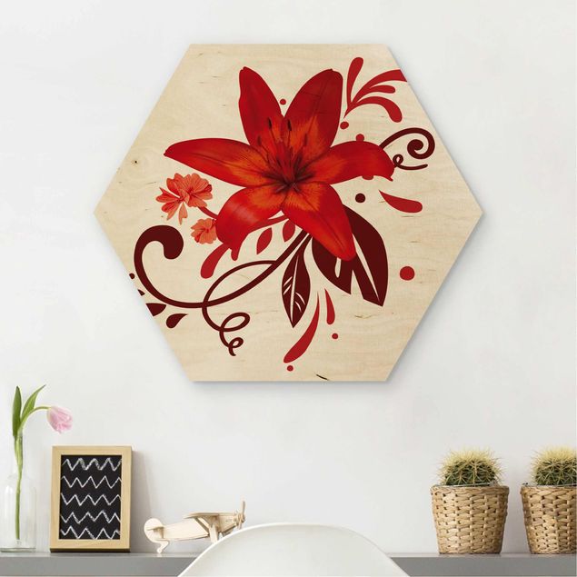 Wood prints flower No.BP7 Lily Dream Red
