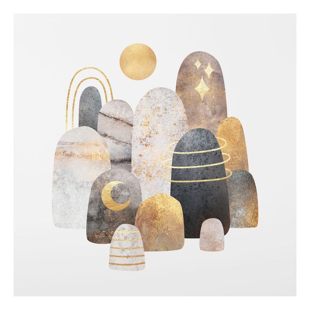 Glass splashback abstract Golden Mountain With Moon